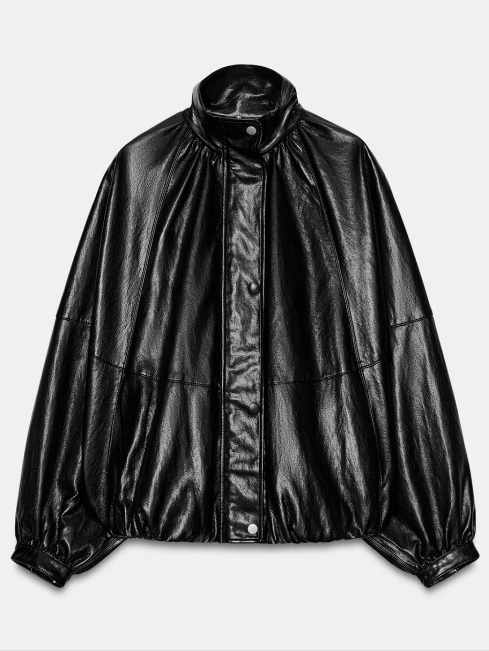 Zara Zw Collection Black Faux Leather Balloon Sleeve Jacket